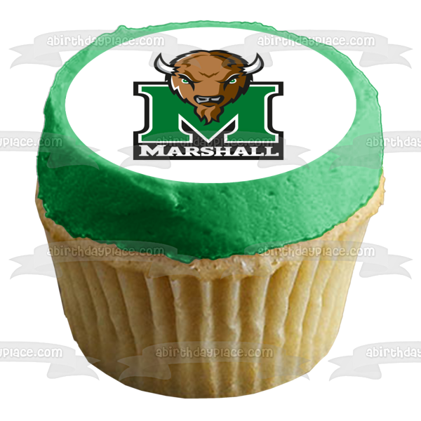 Logotipo de Thundering Herd de la Universidad Marshall Deportes con una imagen comestible para decoración de tarta de búfalo ABPID03385 