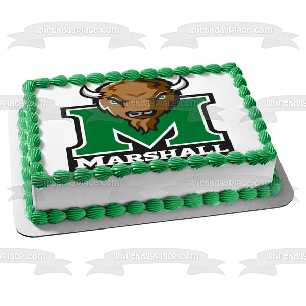 Logotipo de Thundering Herd de la Universidad Marshall Deportes con una imagen comestible para decoración de tarta de búfalo ABPID03385 