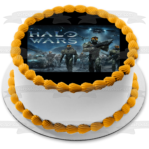 Imagen de decoración comestible para tarta con soldados y barcos aéreos de Halo Wars ABPID03394 