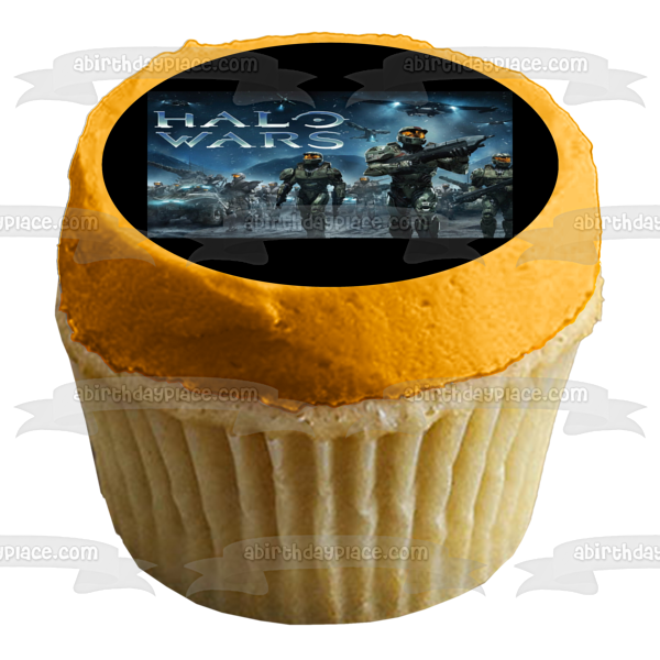 Imagen de decoración comestible para tarta con soldados y barcos aéreos de Halo Wars ABPID03394 