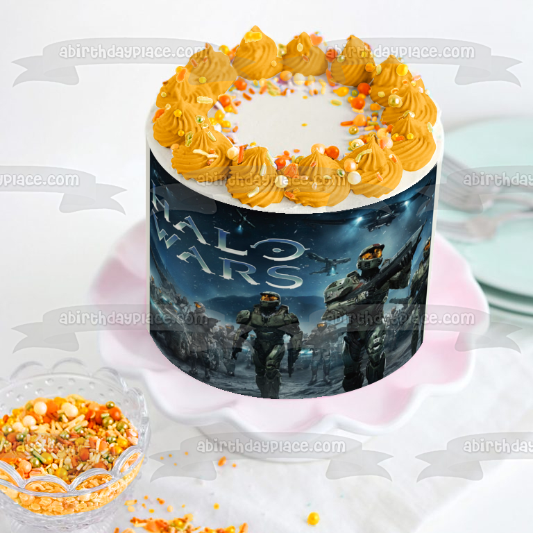 Imagen de decoración comestible para tarta con soldados y barcos aéreos de Halo Wars ABPID03394 