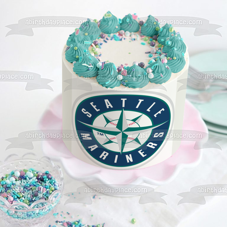 Imagen de decoración comestible para tarta con logotipo deportivo de los Marineros de Seattle, Liga Mayor de Béisbol, ABPID03440 