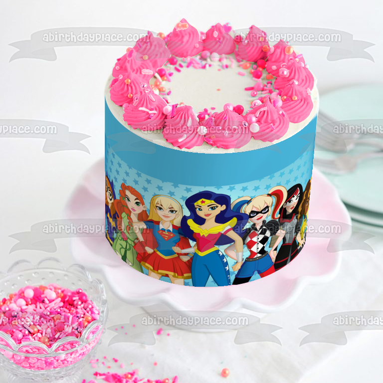 Super Hero Girls Super Girl Wonder Woman Bat Girl y Poison Ivy Decoración comestible para tarta Imagen ABPID03581 