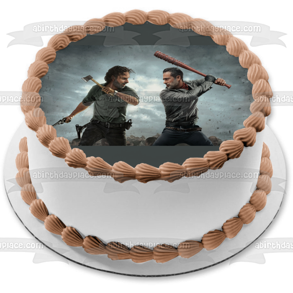 The Walking Dead Negan and Rick with Weapons Edible Cake Topper Image ABPID03450