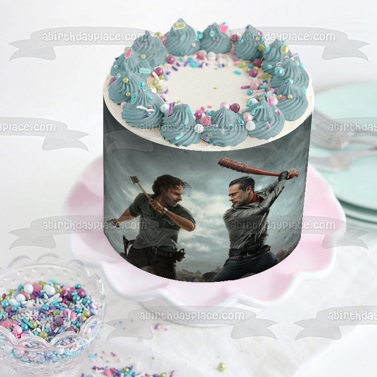 The Walking Dead Negan and Rick with Weapons Edible Cake Topper Image ABPID03450