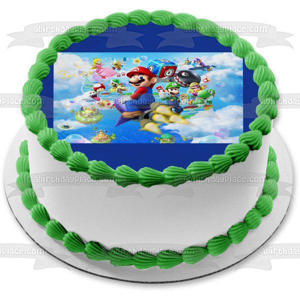 Imagen comestible para tarta de fiesta de Super Mario Brothers Luigi Yoshi y Mario ABPID03597 