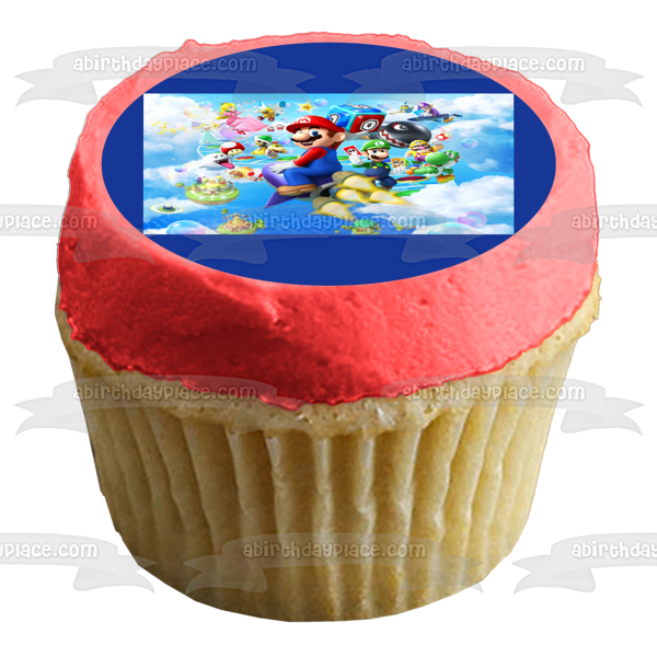 Imagen comestible para tarta de fiesta de Super Mario Brothers Luigi Yoshi y Mario ABPID03597 