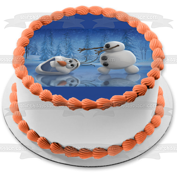 Frozen Olaf Trees and a Frozen Lake Edible Cake Topper Image ABPID03490