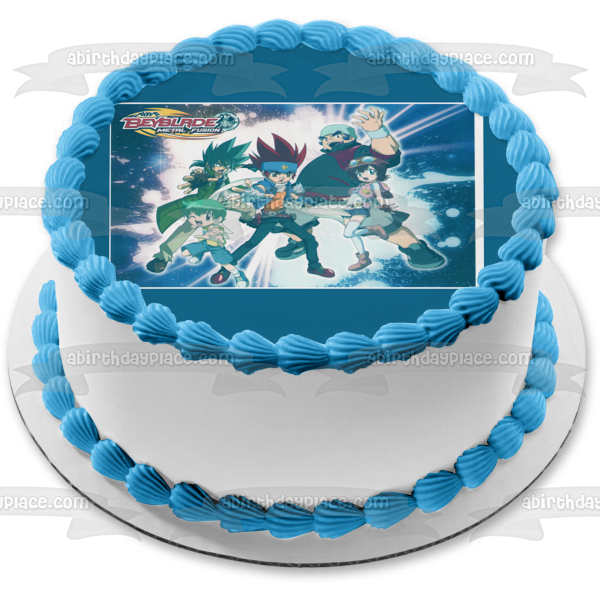 Beyblade Metal Fusion Logo Valt Aoi Wakiya Komurasaki Ken Midori Ray and Kon Edible Cake Topper Image ABPID03642