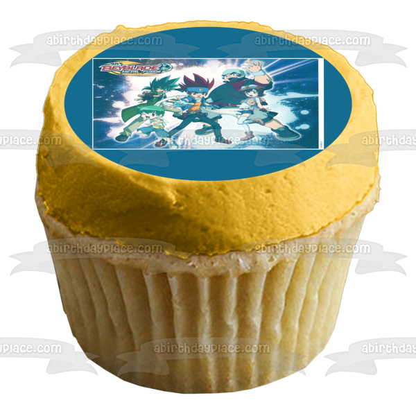 Beyblade Metal Fusion Logo Valt Aoi Wakiya Komurasaki Ken Midori Ray and Kon Edible Cake Topper Image ABPID03642