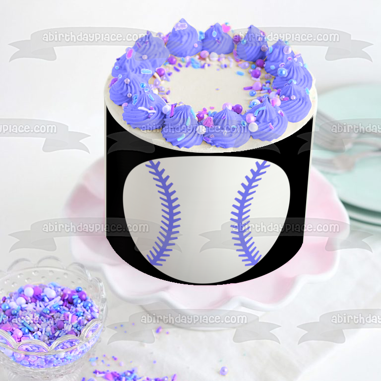 Baseball Blue Strips on a Black Background Edible Cake Topper Image ABPID03816