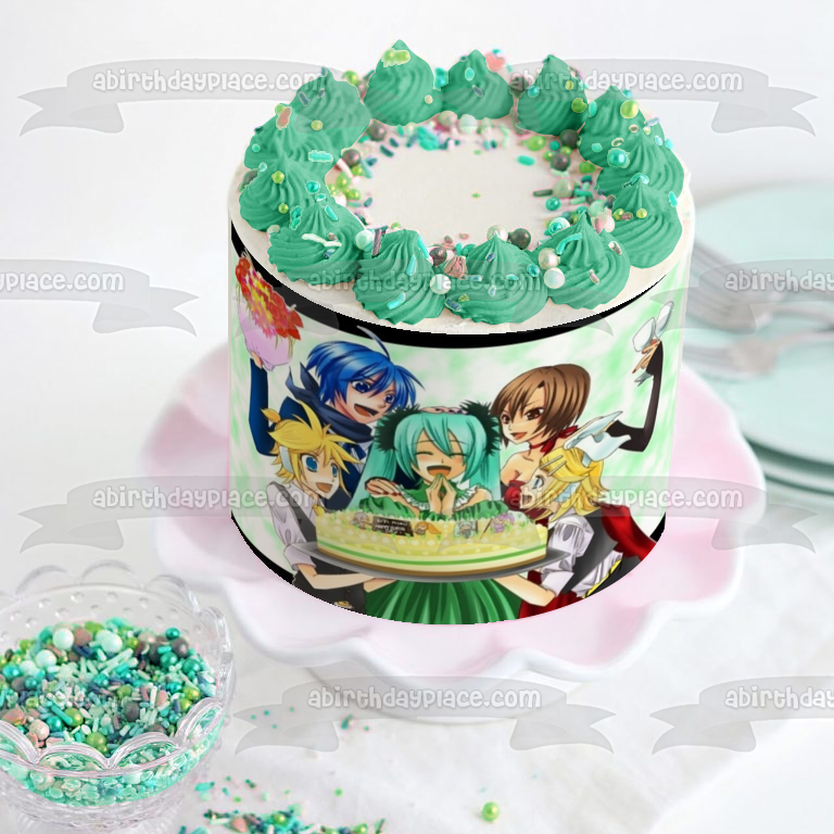 Imagen de decoración comestible para tarta de cumpleaños con varios personajes de dibujos animados de anime ABPID03648 