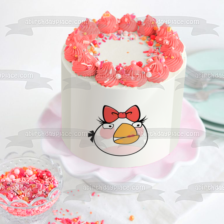 Angry Birds White Bird Bow Edible Cake Topper Image ABPID03649