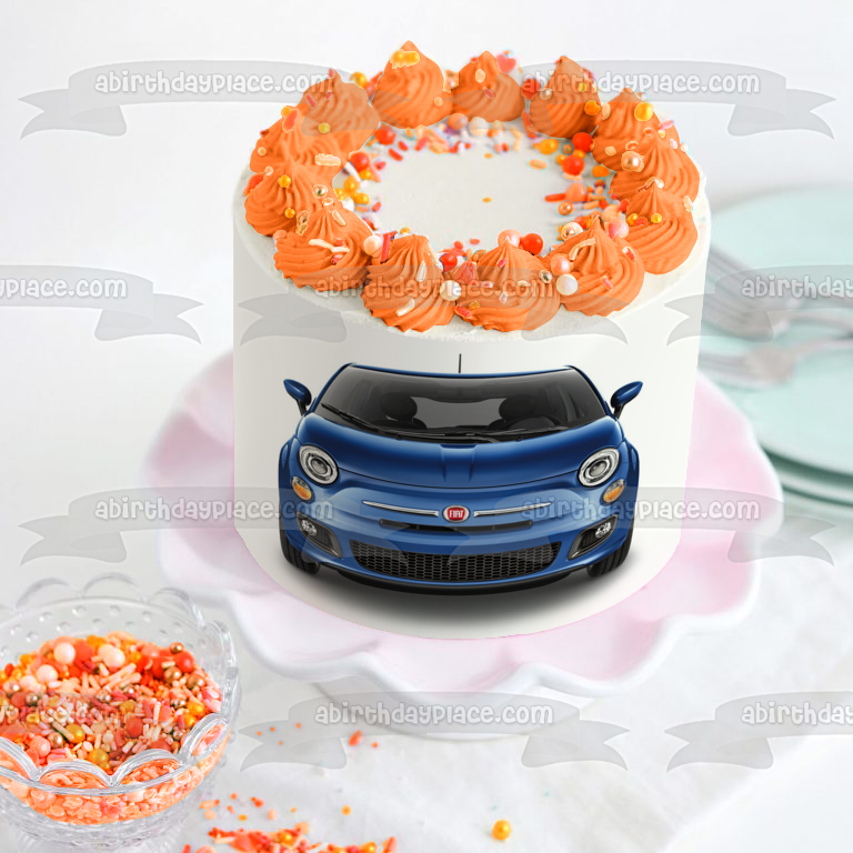 Imagen comestible para decoración para tarta, color azul, Fiat 500 2019, ABPID03663 