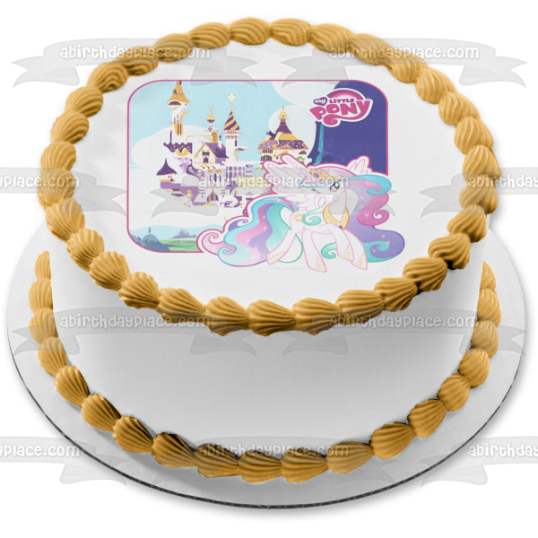 Adorno comestible para tarta con el logotipo de My Little Pony, castillo y Pinkie Pie, imagen ABPID03674 