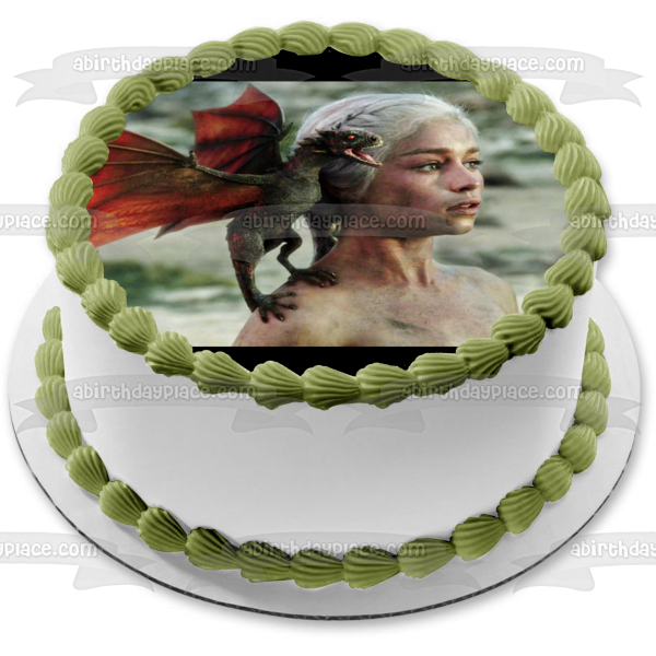 Game of Thrones Daenerys  Targaryen Queen of Dragons and Drogon Edible Cake Topper Image ABPID03848