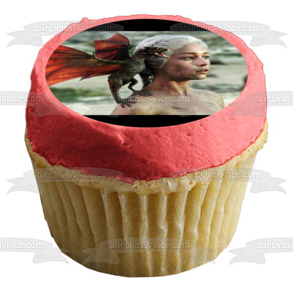 Game of Thrones Daenerys  Targaryen Queen of Dragons and Drogon Edible Cake Topper Image ABPID03848