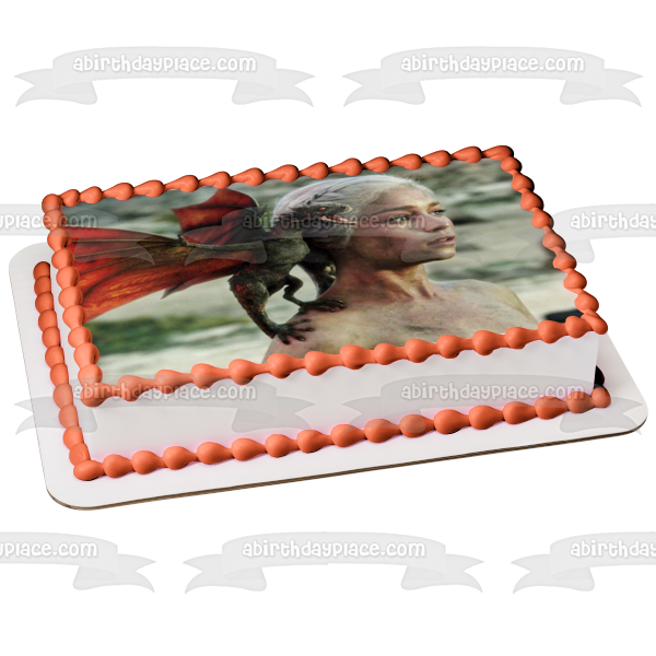 Game of Thrones Daenerys  Targaryen Queen of Dragons and Drogon Edible Cake Topper Image ABPID03848