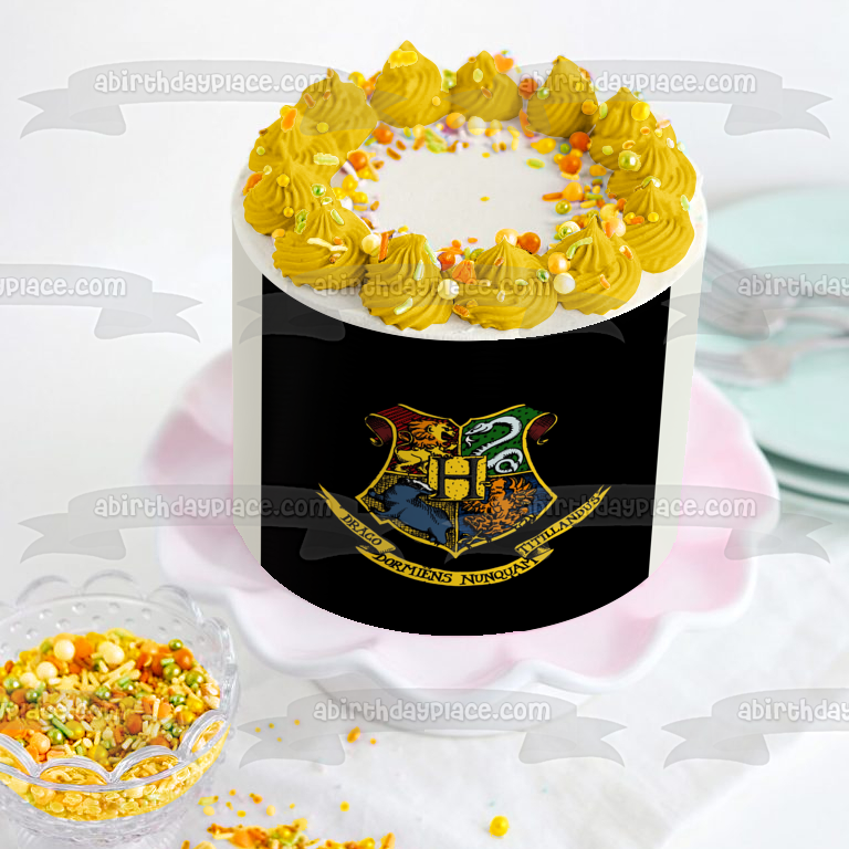 Harry Potter Hogwarts Crest Lion Snake Eagle Wolf Draco Dormiens Nunquam Titillandus Edible Cake Topper Image ABPID03682