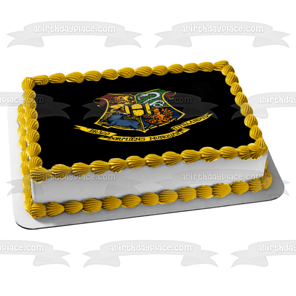 Harry Potter Hogwarts Crest Lion Snake Eagle Wolf Draco Dormiens Nunquam Titillandus Edible Cake Topper Image ABPID03682