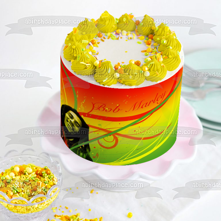 Bob Marley Rojo Amarillo Verde Imagen comestible para decoración de tarta ABPID03689 