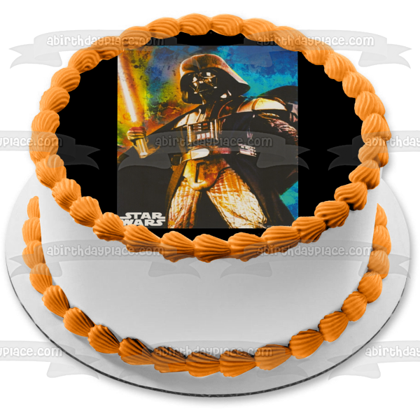 Imagen de decoración comestible para tarta de Star Wars Darth Vader y su sable de luz ABPID03747 