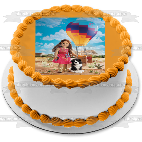 American Girl Blaire Wilson Chica del año Perro y globo aerostático Adorno comestible para tarta Imagen ABPID03752 