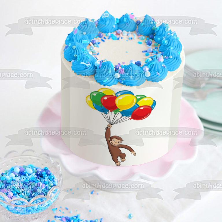 Imagen comestible para decoración de tarta de Jorge el Curioso y globos ABPID03908 