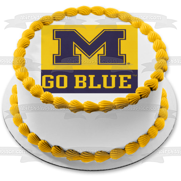 Imagen comestible para tarta con logotipo de atletismo Go Blue de la Universidad de Michigan ABPID03765 