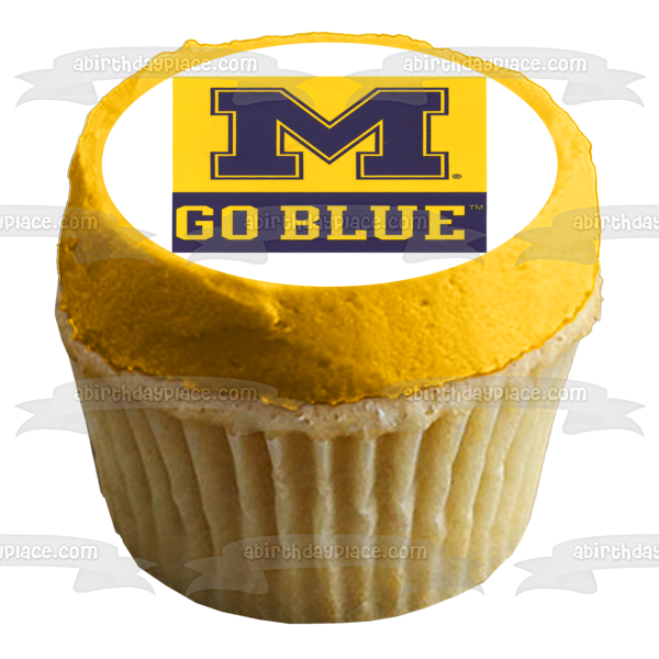 Imagen comestible para tarta con logotipo de atletismo Go Blue de la Universidad de Michigan ABPID03765 