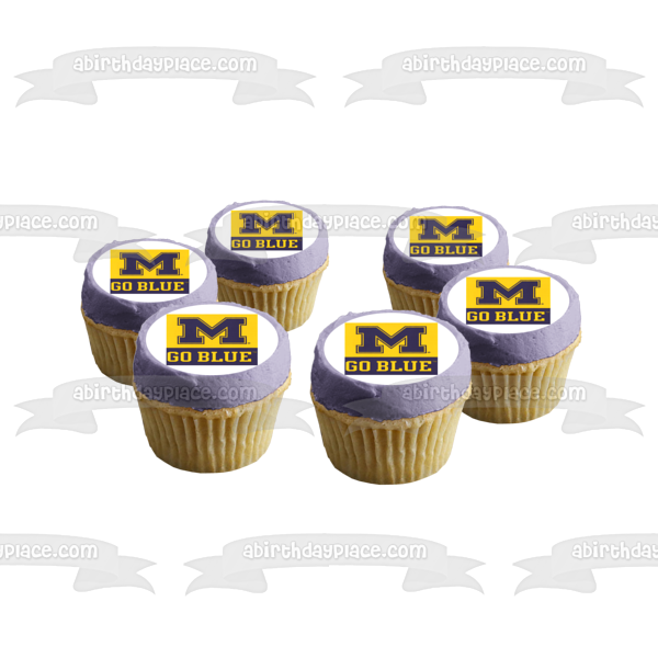 Imagen comestible para tarta con logotipo de atletismo Go Blue de la Universidad de Michigan ABPID03765 