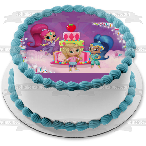 Shimmer and Shine Happy Birthday and Leah Edible Cake Topper Image  ABPID03929