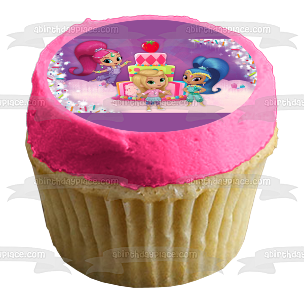 Shimmer and Shine Feliz cumpleaños y Leah Imagen comestible para decoración de tarta ABPID03929 