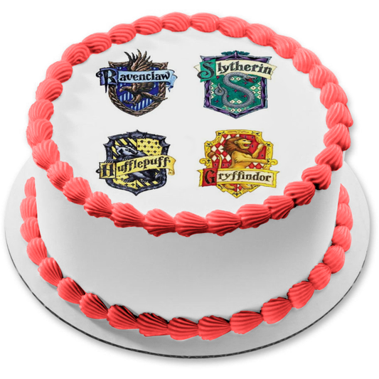 Adorno comestible para tarta con escudo de la casa de Hogwarts de Harry Potter, Ravenclaw, Slytherin, Hufflepuff y Gryffindor, imagen ABPID03784 