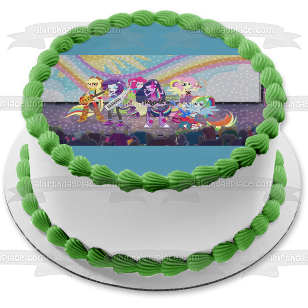 My Little Pony Equestria Girls La amistad es mágica Rainbow Rocks Twilight Sparkle Applejack y Sunset Shimmer Adorno comestible para tarta Imagen ABPID03785 