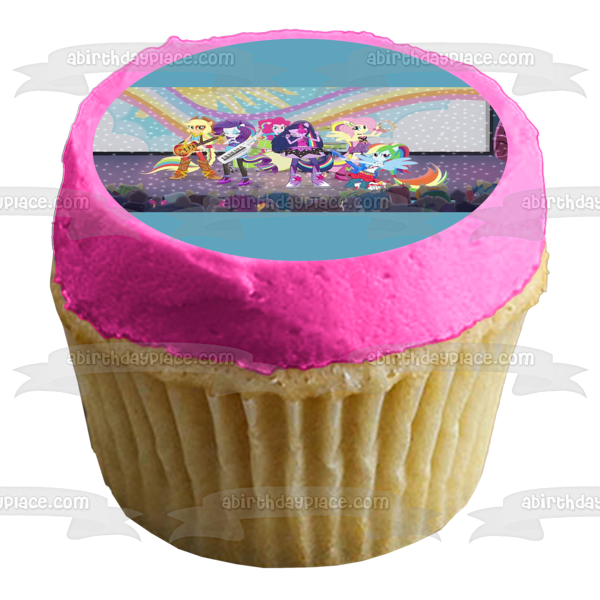 My Little Pony Equestria Girls La amistad es mágica Rainbow Rocks Twilight Sparkle Applejack y Sunset Shimmer Adorno comestible para tarta Imagen ABPID03785 