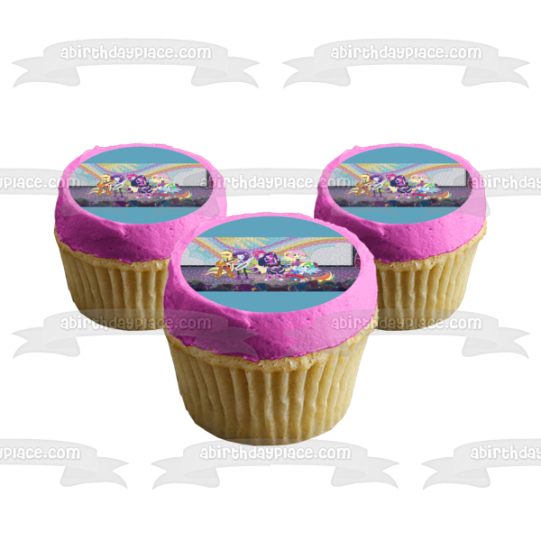 My Little Pony Equestria Girls La amistad es mágica Rainbow Rocks Twilight Sparkle Applejack y Sunset Shimmer Adorno comestible para tarta Imagen ABPID03785 