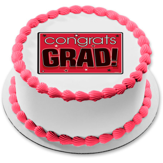 Felicitaciones Grad Pink Stars Celebration Edible Cake Topper Imagen ABPID03949 