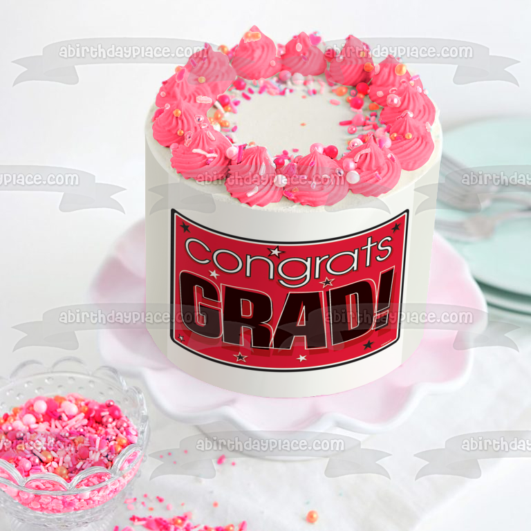 Felicitaciones Grad Pink Stars Celebration Edible Cake Topper Imagen ABPID03949 