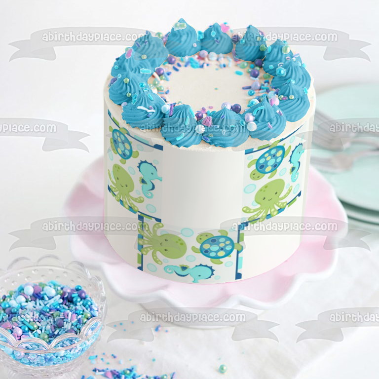 Sea Animals Turtle Octopus Sea Horse Edible Cake Topper Image ABPID03796