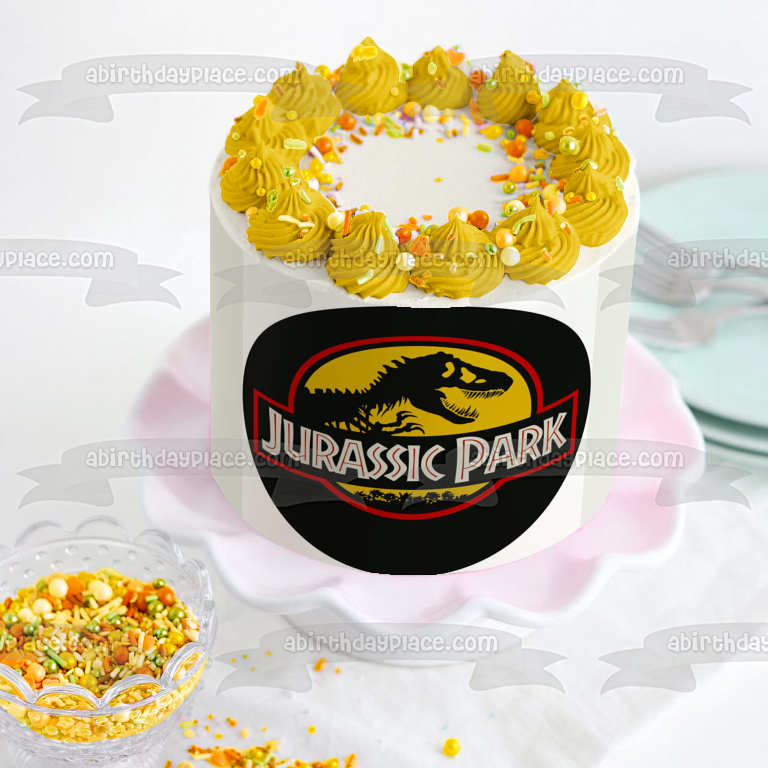 Imagen comestible para decoración de tarta con logotipo de Jurassic Park y T-Rex ABPID04001 