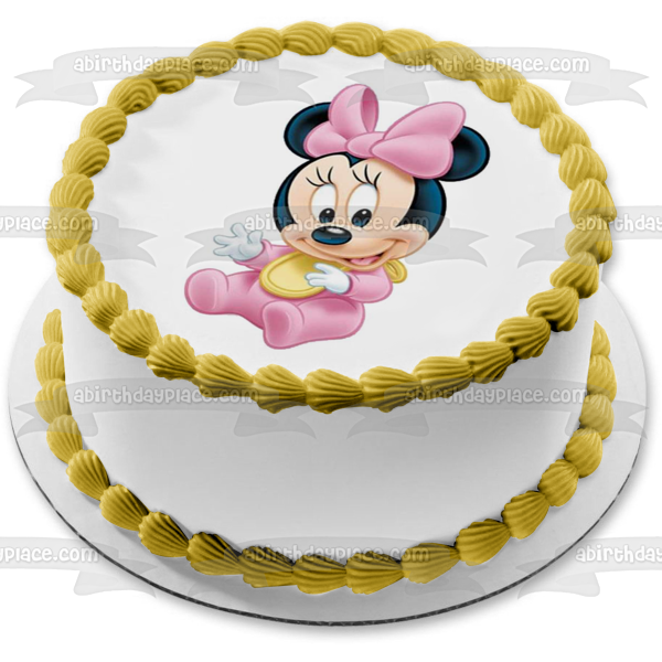 Baby Minnie Mouse with a Pink Bow Edible Cake Topper Image ABPID04003