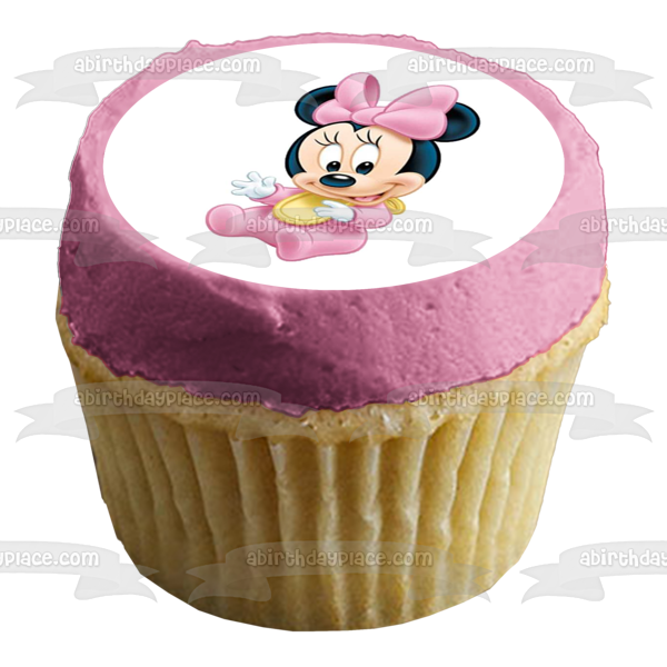 Baby Minnie Mouse with a Pink Bow Edible Cake Topper Image ABPID04003