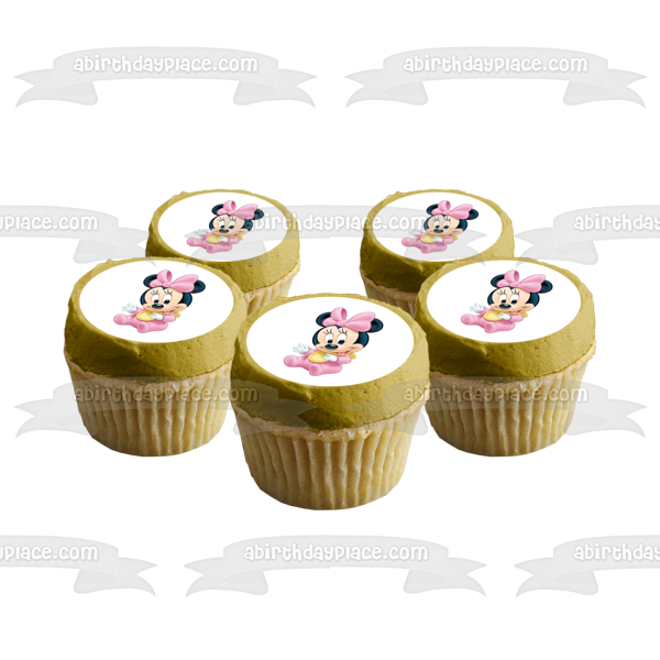 Baby Minnie Mouse with a Pink Bow Edible Cake Topper Image ABPID04003