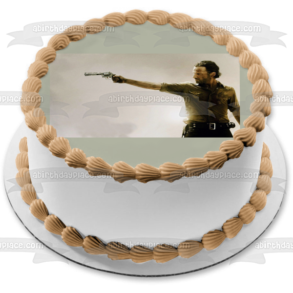 The Walking Dead Rick Grimes Shooting a Revolver Edible Cake Topper Image ABPID04005