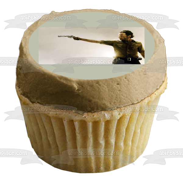 The Walking Dead Rick Grimes Shooting a Revolver Edible Cake Topper Image ABPID04005