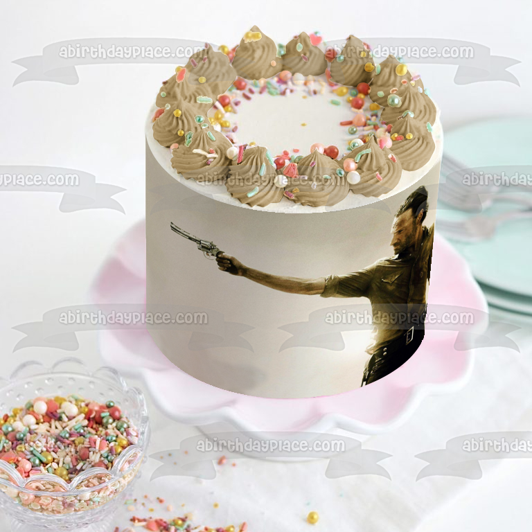 The Walking Dead Rick Grimes Shooting a Revolver Edible Cake Topper Image ABPID04005