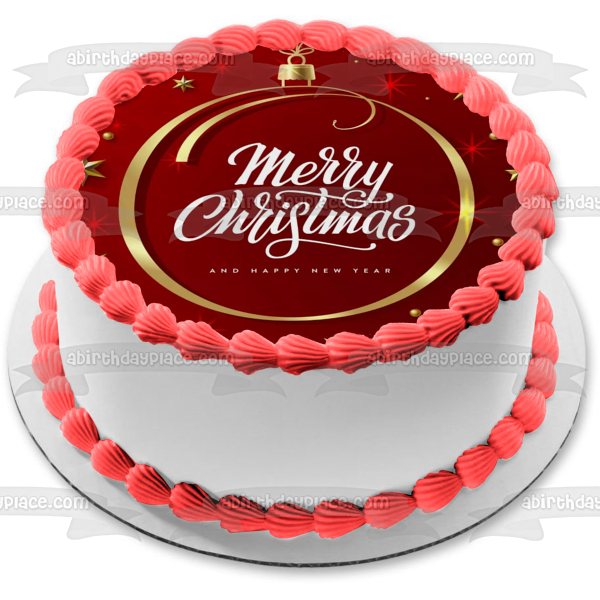 Merry Christmas and Happy New Year Stars Christmas Bulb Edible Cake Topper Image ABPID53044