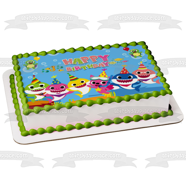 Bebé Tiburón Mamá Tiburón Papá Tiburón Abuelo Tiburón Abuela Tiburón Pinkfong Feliz Cumpleaños Edible Cake Topper Imagen ABPID49701 