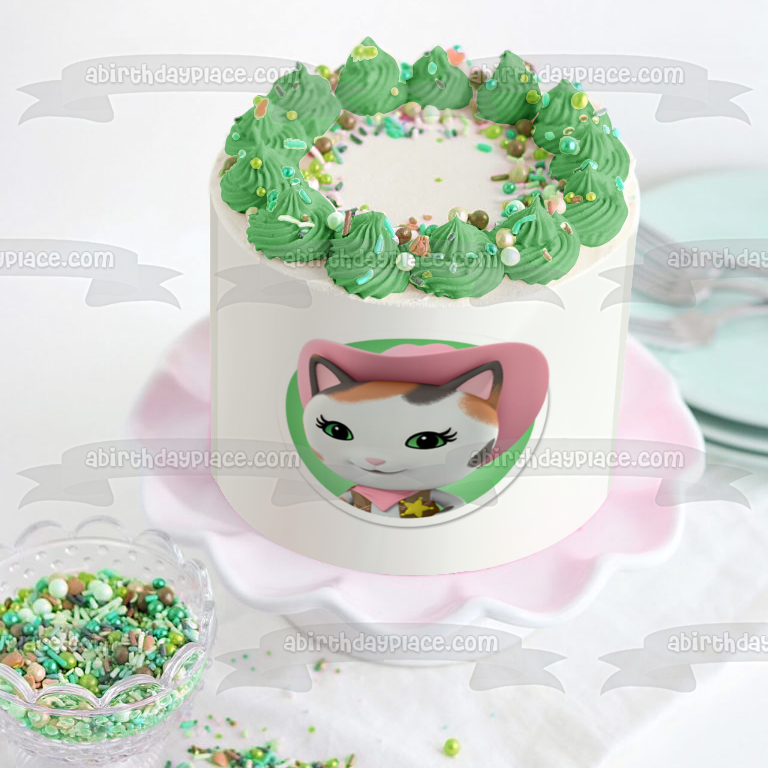 Imagen comestible para tarta con sombrero de vaquero rosa del gato Sheriff Callie ABPID04028 